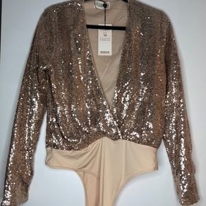 Rose gold sequined body suit NWT